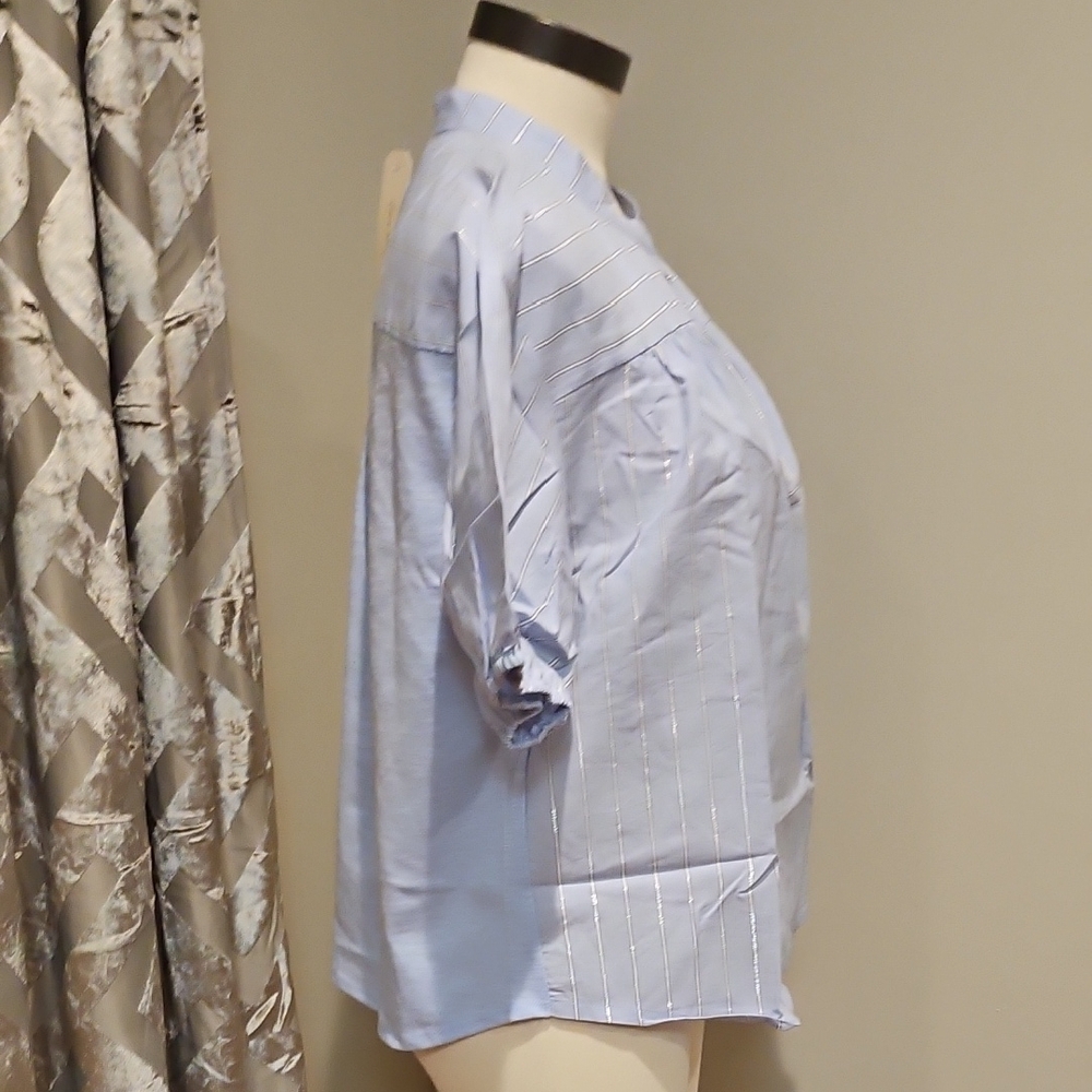 Sky Blue Striped Women's Casual Shirt - Picture 3 of 6